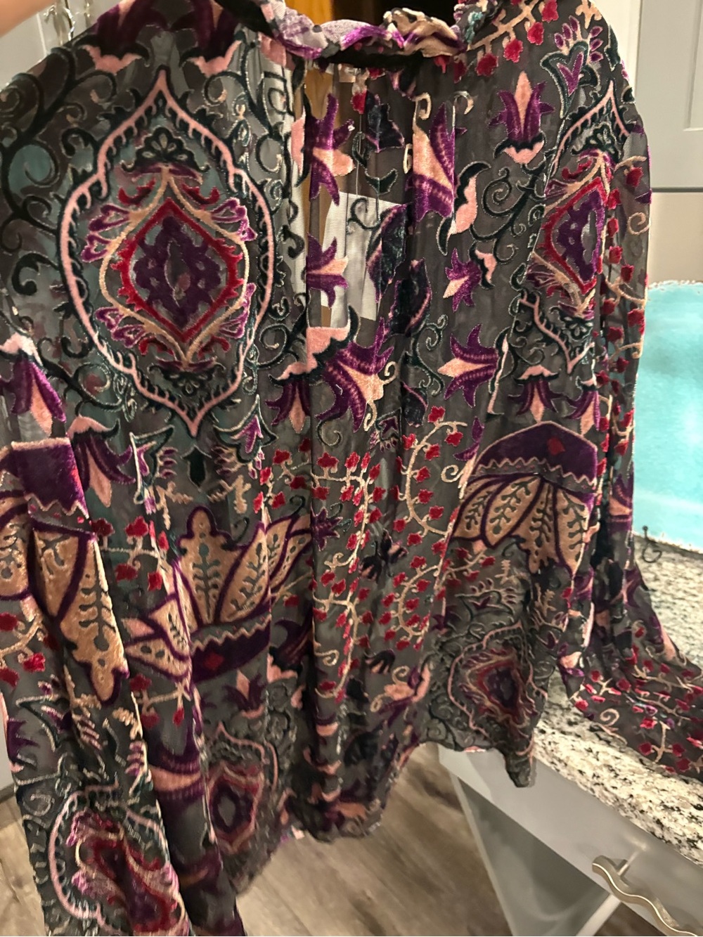 Velvet Paisley Peasant Blouse - Purple Multi - Picture 5 of 6
